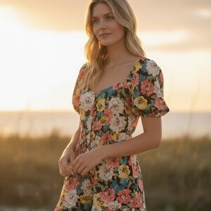 colorful floral flouncy dress